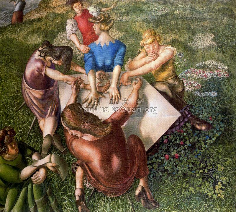 Christ Preaching at Cookham Regatta Girls Listening - 斯坦利·斯宾塞